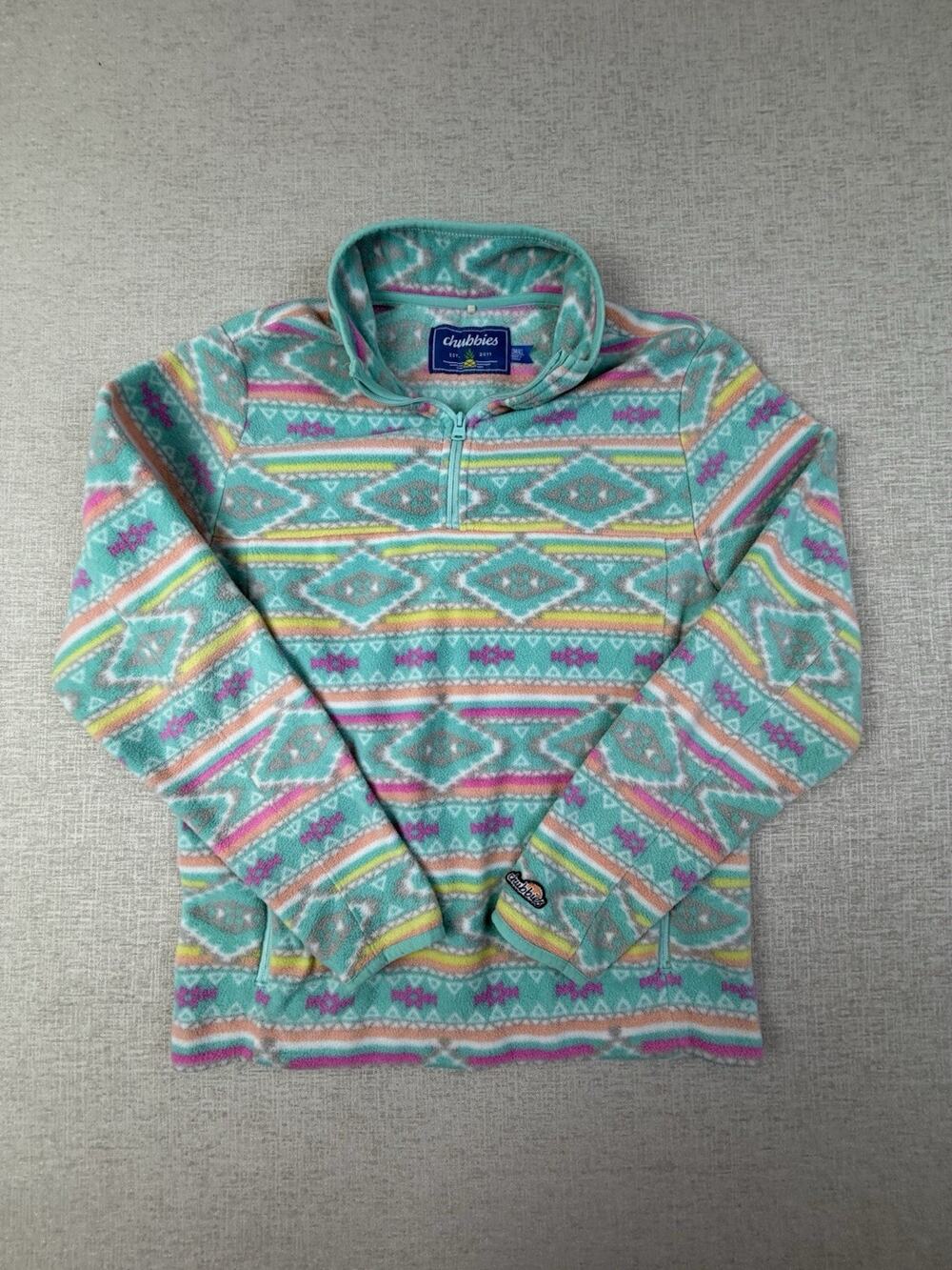 Chubbies Men’s Small Aztec Southwestern Fleece Quarter Zip Pullover Teal